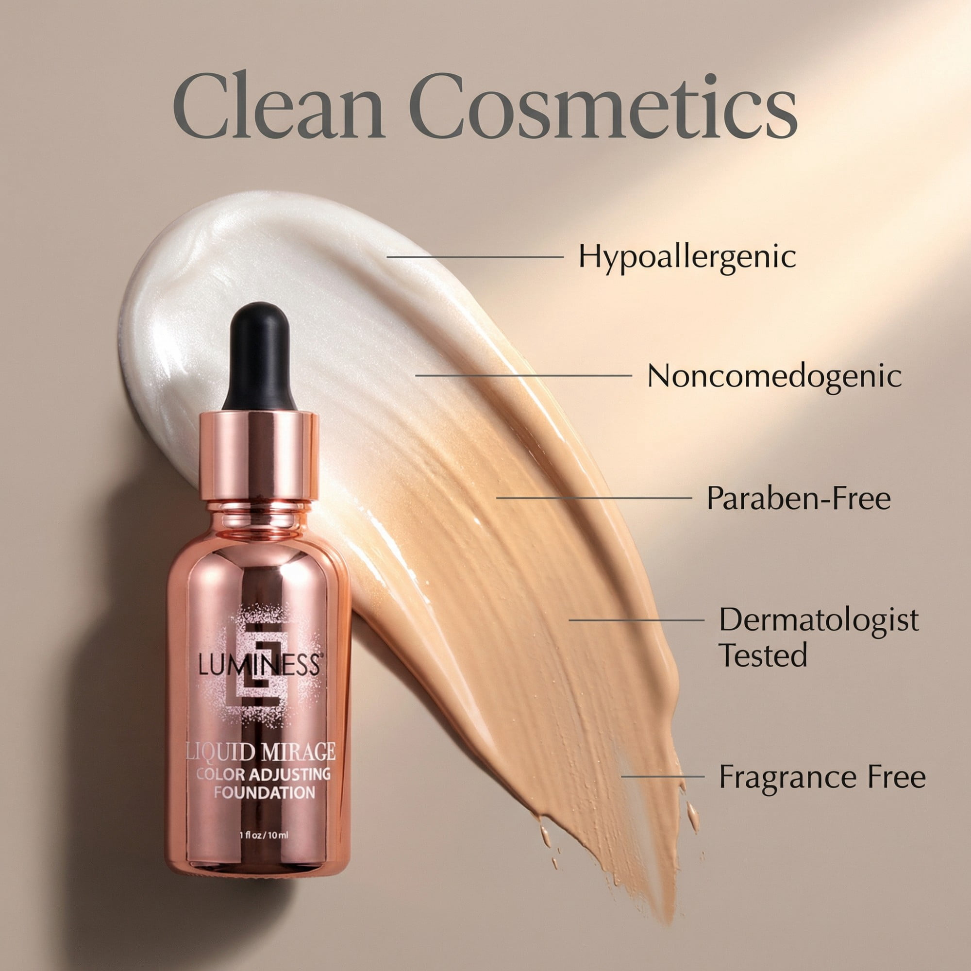 LUMINESS Liquid Mirage Color Changing Foundation for Mature Skin, Skincare-Infused Makeup with Hyaluronic Acid & Vitamin E, Hydrating Liquid Foundation & Concealer Hybrid, Hypoallergenic (Light)