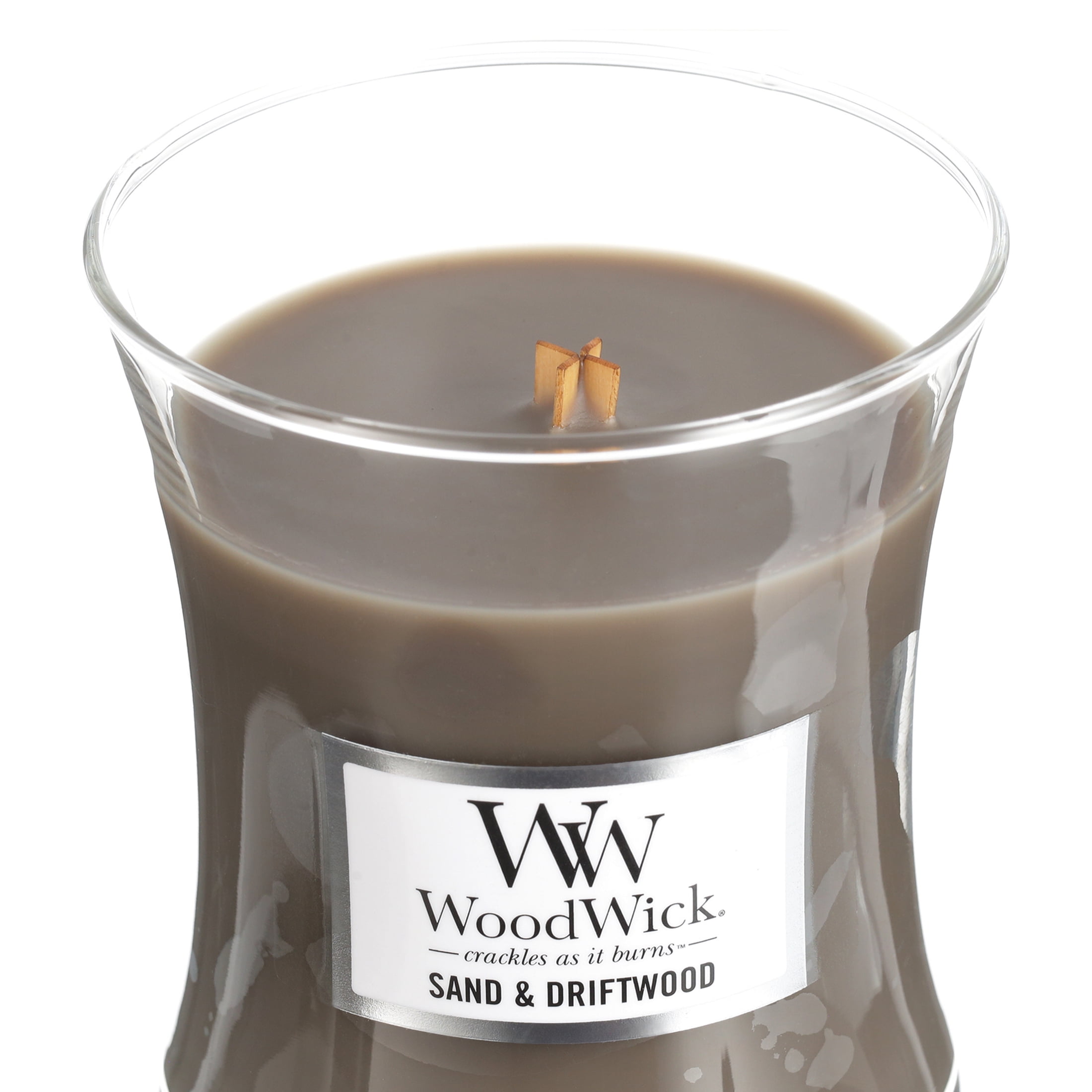 WoodWick Medium Hourglass Candle, Sand/Driftwood - Premium Soy Blend Wax,  Pluswick Innovation Wood Wick, Made in USA
