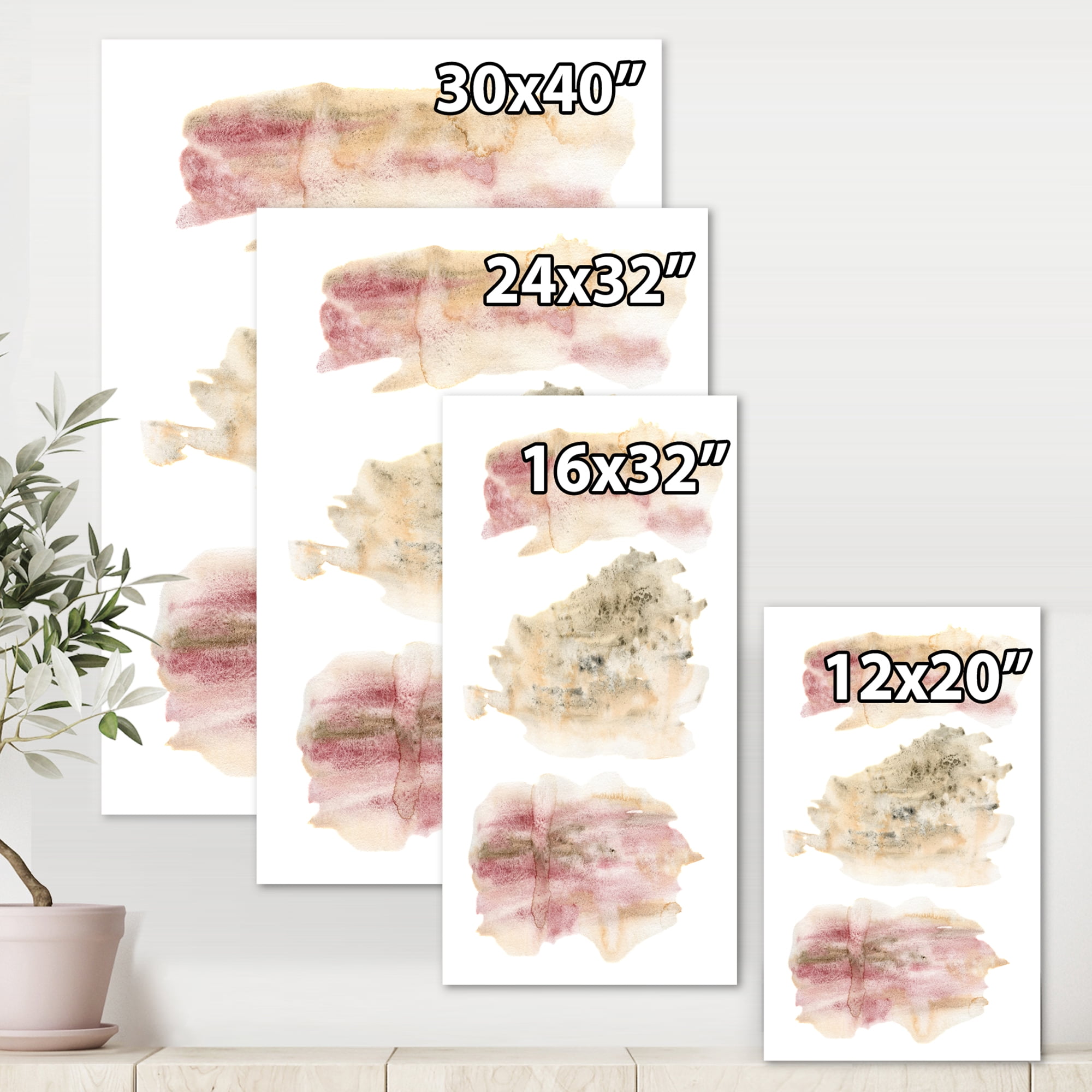 Designart ' Pink and Golden Abstract Clouds ' Modern Canvas Wall Art Print