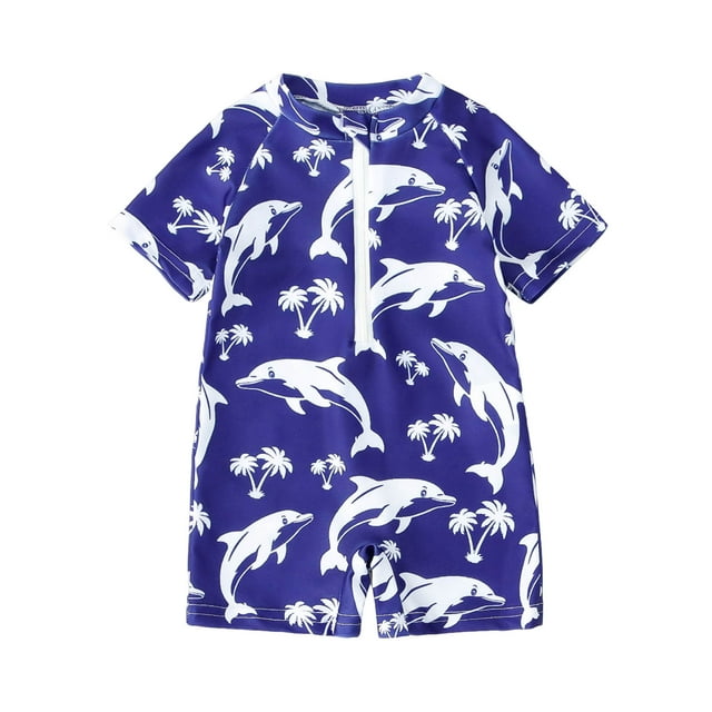 Zanarzt Rash Guard Toddler Boy Breathable Skin Friendly Long Sleeved Swimsuit Fashionable Printed Zipper Swimsuit Navy,0-6 Months
