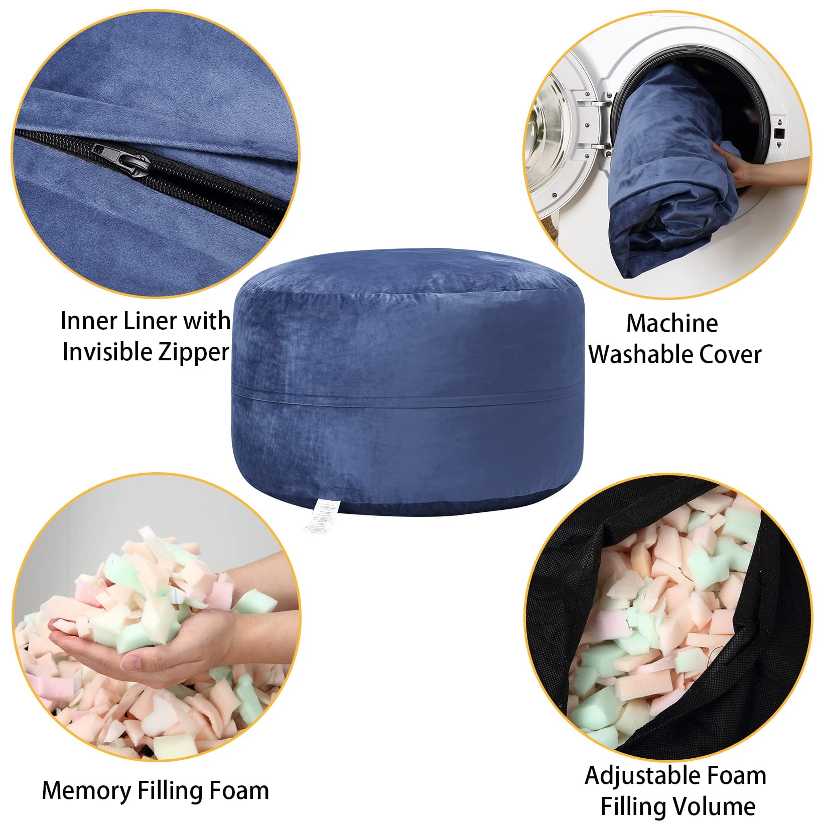 4FT Giant Round Bean Bag Chair for Teens & Adults. Velvet Fabric Foam Filled Lazy Sofa. Gami-ng  Sofa Chair Living Room Furniture