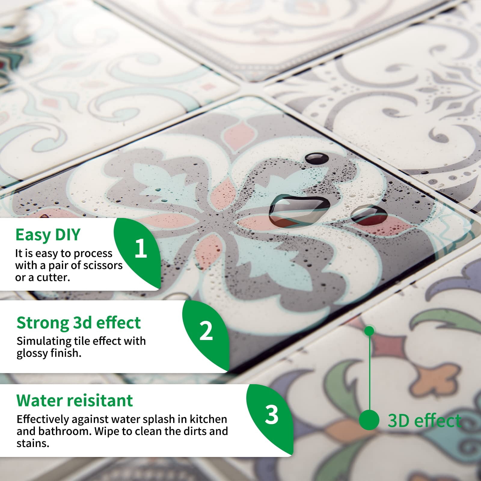 Peel And Stick Backsplash Tile Stickers  Maximum Blue Green For Kitchen On Wall Tiles (10 Sheets)