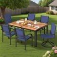 thumbnail image 4 of Segmart Outdoor Dining Set for 6 Person, Patio Table and Chairs Set with Textilene Armchairs & Swivel Chair, Conversation Furniture Set for Backyard, Poolside, Blue, 4 of 7
