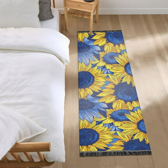 Blue Yellow Sunflowers Runner Area Rug 2x6 Soft Non-Slip Washable Bedside Carpet for Hallway Bedroom Living Room Home Decor