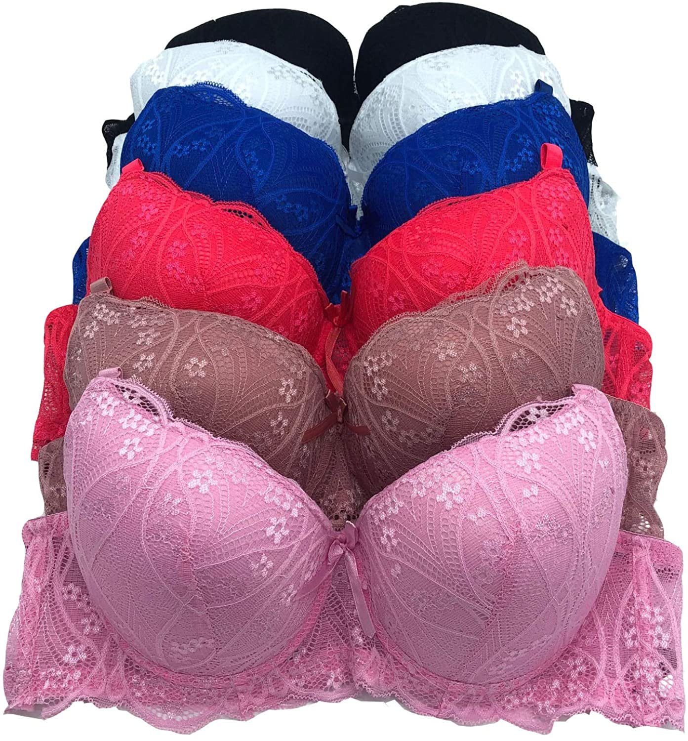 6 Pieces Full Cup Lace Gentle Push Up Pushup B/C Bra (34B