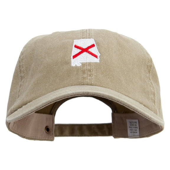 Alabama State Flag Map Embroidered Big Size Washed Pigment Dyed Cap - Khaki XL-3XL