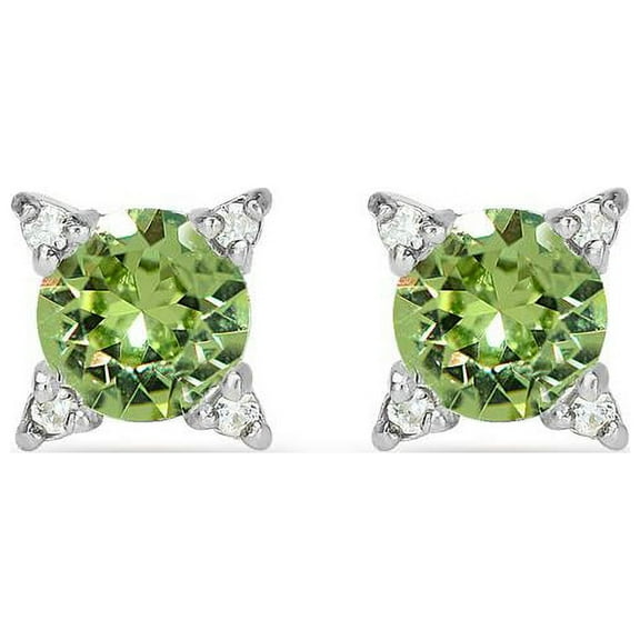 Sterling Silver Light Green Studded Solitaire Stud Earrings Made with Swarovski Crystals