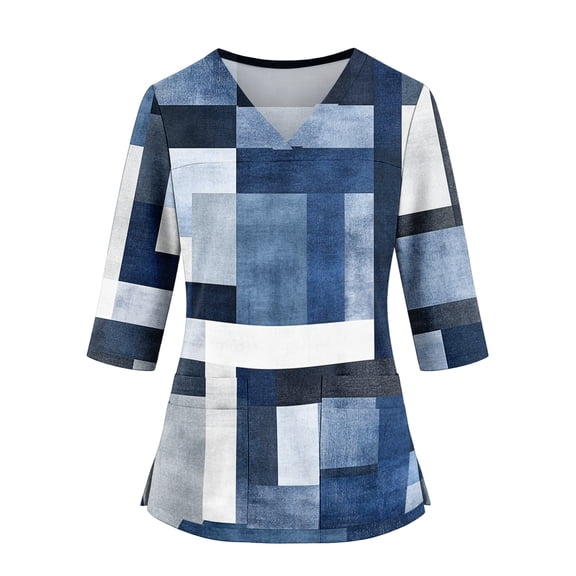 Women Scrub Tops V-Neck 3/4 Sleeve Scrubs Top Workwear Uniform Work Blouse Workout Shirts