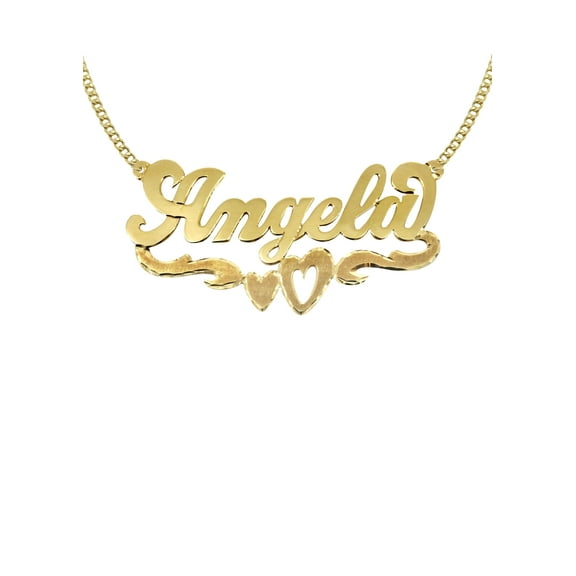 14K Gold  Diamond Cut Heart Name Plate Necklace | Style #84
