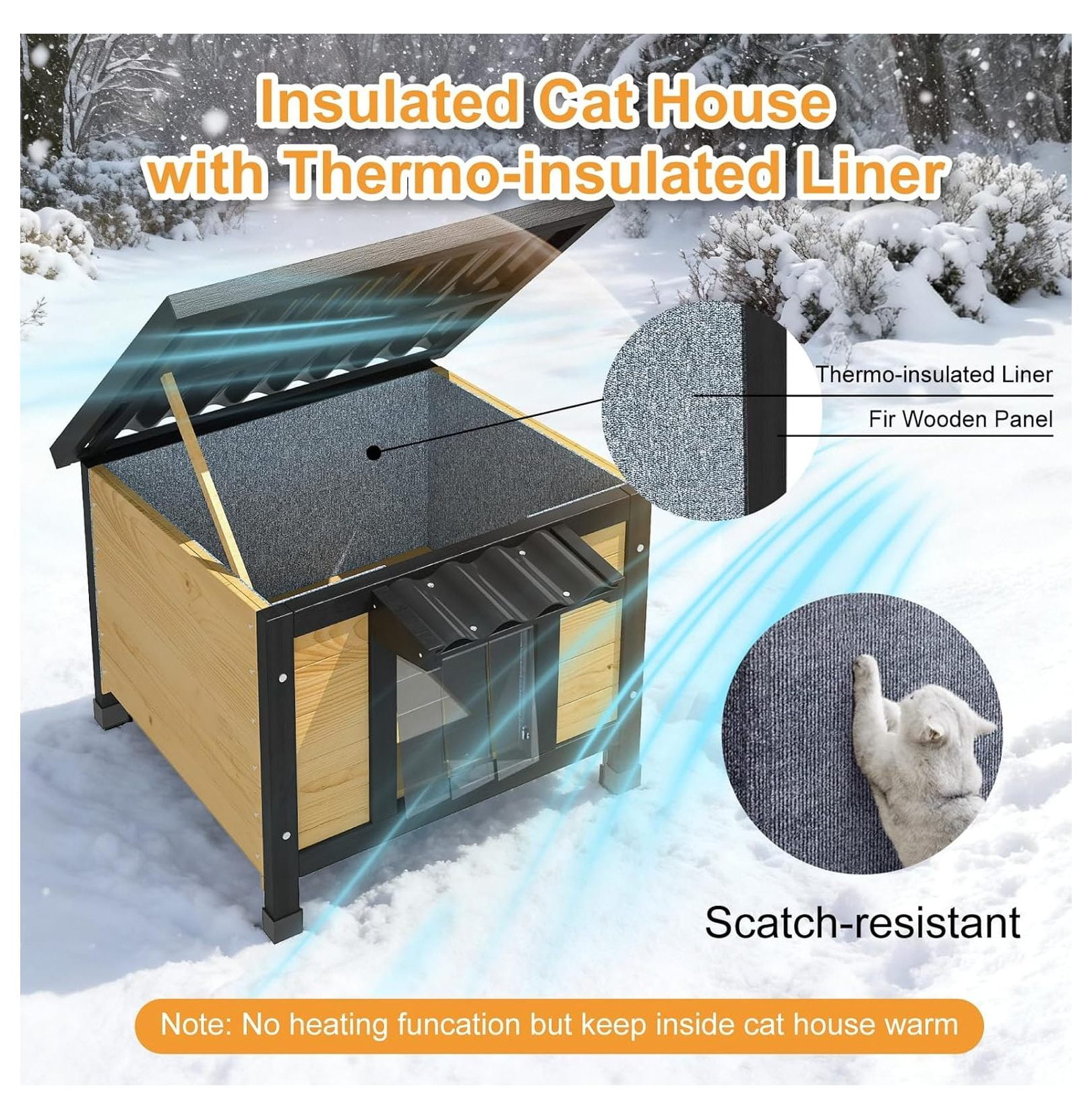 Outdoor Cat House Insulated, Waterproof Feral Cat Shelter for Multiple Cats, Raised Floor, 21.3"L x 19.9"W, Black