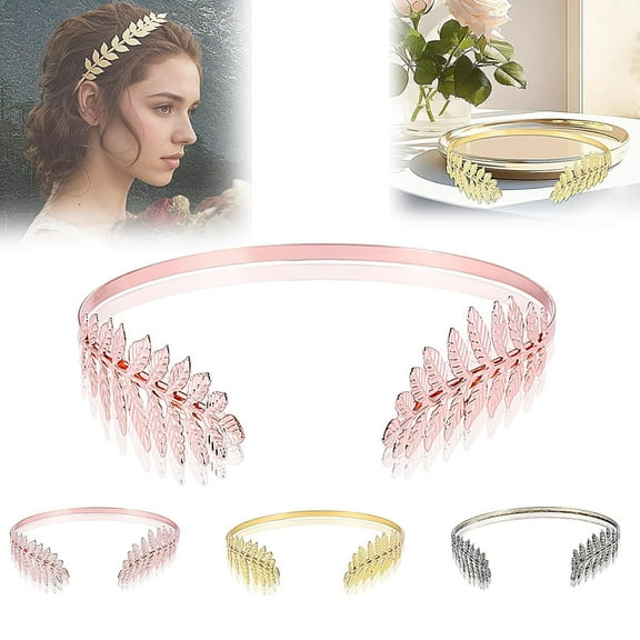 Back-Worn Leaf Metal Headband for Women Girls,2025 Gold Leaf Hair Wrap, Elegant Headband for Wedding and Party Festivals and Daily Wear, Elegant Bridal Tiara for Back of Head (Pink)