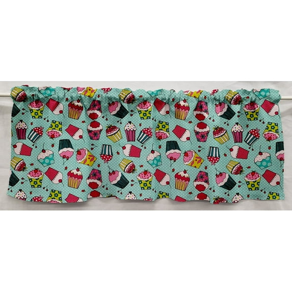 Teal Cupcake Valances by Penny's Needful Things (Two Valance Panels 12 inches Long LINED)
