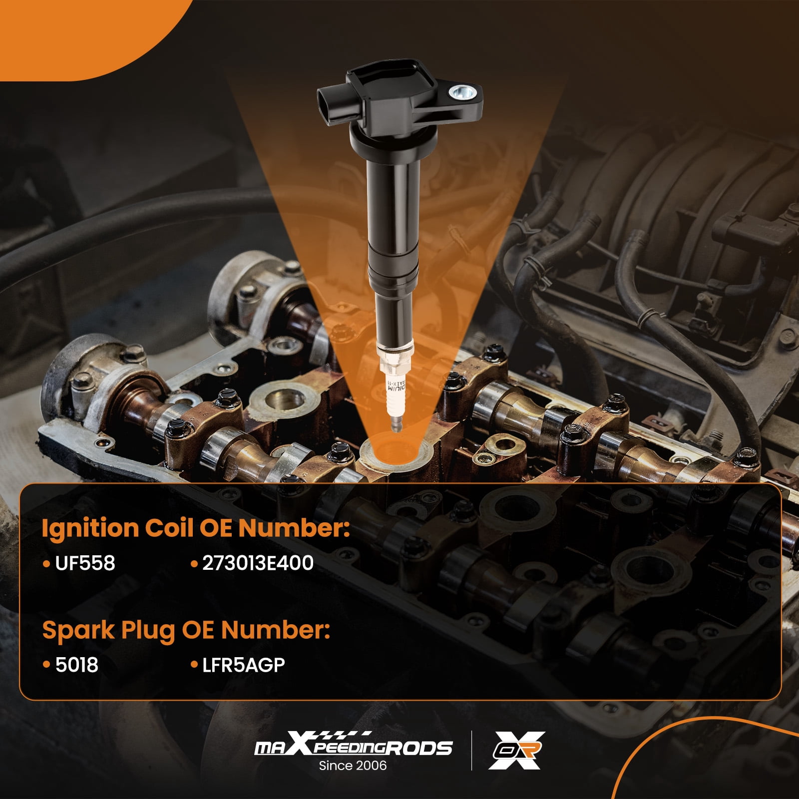 maXpeedingrods UF558 Set of 6 Ignition Coil Pack and Iridium Spark Plugs Fit for Hyundai Santa Fe 07 08 09 V6 2.7L, for Kia Magentis Optima Rondo, Ignition Coil Kit Replaces UF-558 273013E400