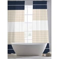 thumbnail image 6 of Navy Beige Striped Semi Sheer Window Curtains 96 Inches Long, Gradient Geometric Blue White Rod Pocket Voile Silky Chiffon Curtain Light Filtering Drapes for Living Room, Kitchen, 52"x96", 2 Panels, 6 of 9