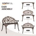 thumbnail image 5 of VINGLI 38.5" Patio Park Garden Outdoor Metal Rose Bench,Cast Iron Cast Aluminium Frame Antique Finish Chair,Accented Lawn Front Porch Path Yard Decor Deck Furniture for 2 Person SeatBronze, 5 of 9