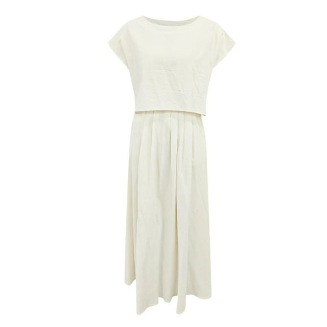 Conjunto de vestido sin mangas para mujer para primavera-verano: conjunto informal de poliéster en color liso, versátil para fiestas, tallas S-XL