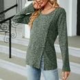 thumbnail image 2 of ATOYSOY Women's Workout Solid Color Pullover Side Split Spring Loose Tops Casual Blouse Dressy Tunic Long Sleeve Shirts Winter Round Neck Button Sweatshirts Green L, 2 of 5