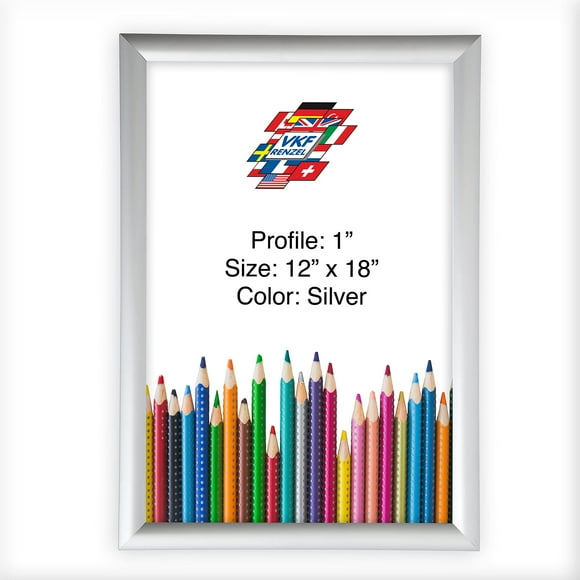 Aluminum Snap Frame, Front Loading Pictures Frame, 12" x 18", Silver Finish, with Non-Glare PVC Cover and Sturdy Plastic Backing