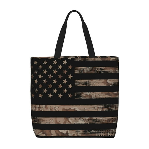 Xecao American Flag with Desert Camouflage for Tote Bag: spacious with inner pockets, ideal for work, shopping, or travel.