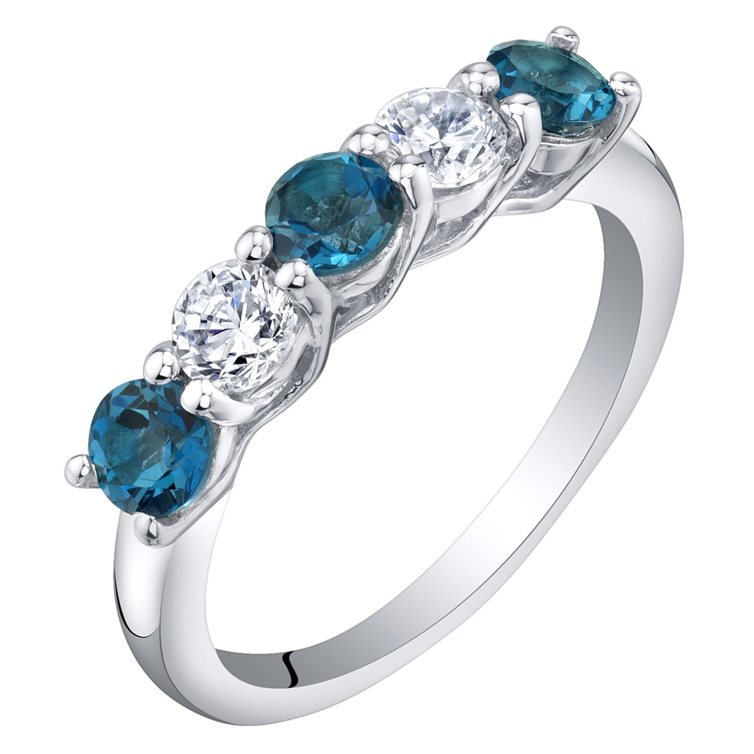 2.40 Ct Round White and Dark London Blue Topaz 925 Sterling Silver 3-Stone Ring 