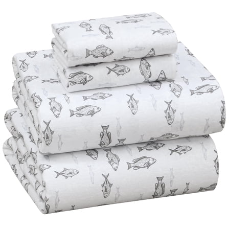 RUVANTI Flannel Sheets King Size - 100% Cotton Brushed King Bed Sheets Set - Deep Pockets 16 Inches - All Seasons Breathable & Extra Soft - Warm & Cozy, 4 Piece, Fisherman's Tale