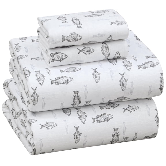 RUVANTI Flannel Sheets Full Size - 100% Cotton Double Brushed Bed Sheets Set, Deep Pockets 16 Inches, All Seasons Breathable & Extra Soft Full Sheets, Warm & Cozy, 4 Piece, Fisherman's Tale