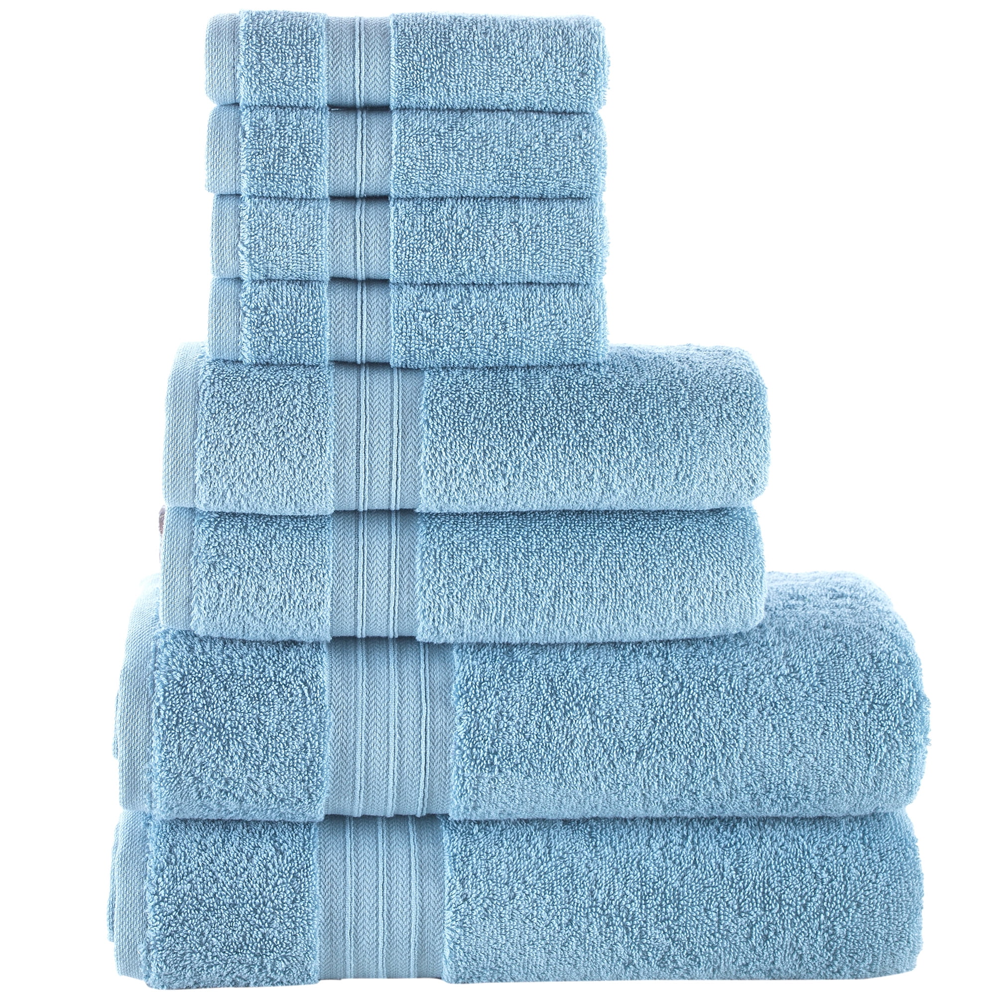 Qute Home Sky Blue Towels Set of 8 Bosporus Collection Towel Set