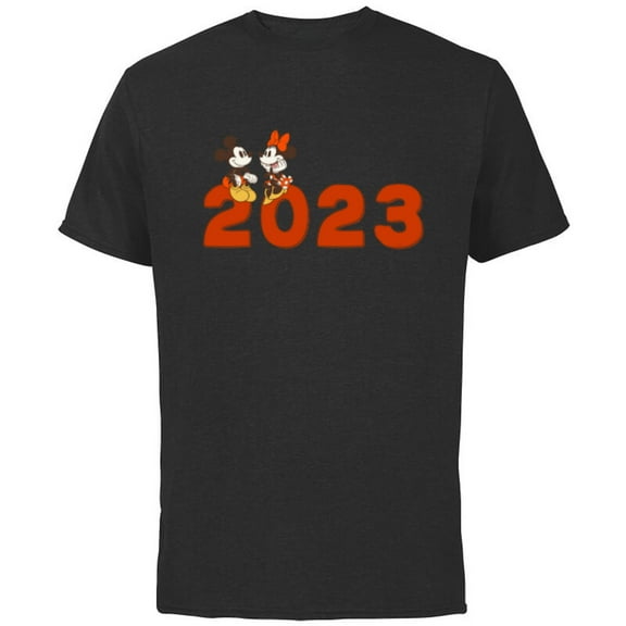 Disney Mickey & Minnie Chat 2023 100th Anniversary New Year - Short Sleeve Cotton T-Shirt for Adults - Customized-Black