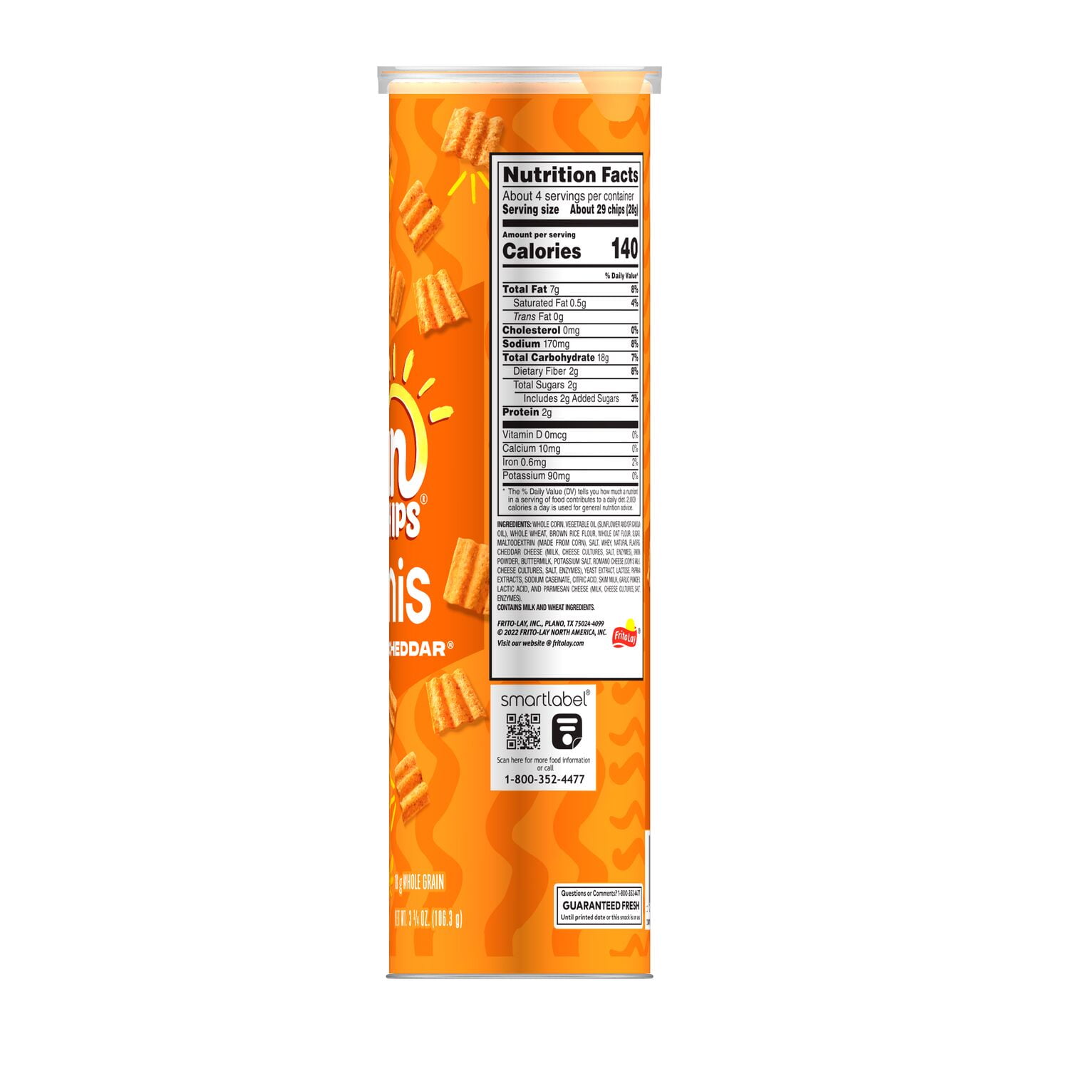 (6 pack) SunChips Minis, Harvest Cheddar Canister Snack Chips, 3.75 oz Canister