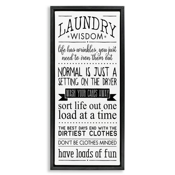 Stupell Industries Laundry Wisdom Life Phrases Typography Painting Black Floater Framed Canvas Art Print Wall Art, 11 x 25