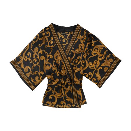 GUESS Womens Shakira Wrap Blouse, Black, Medium