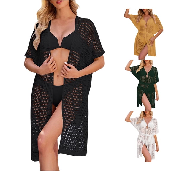 Tanghaowl Bikini Cover Up, Women Mid Length Sleeve Pullover Plus Size Viscose Dress For Prayer Swimwears Swimsuit Cover Ups Black S