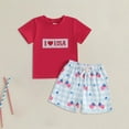 thumbnail image 3 of HCNTES Newborn Infant Boys Girls Toddler Independence Day Outfit Summer T-shirt And Short Set Toddler Girls Boys Summer Clothes 6 12 18 Months 2 3 4 5 T Pjs Set(D01-Red,18-24 Months), 3 of 7