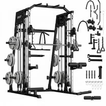 JoanKaren Pro Smith Machine Home Gym,2200 lbs Squat Rack Power Cage Workout Equipmen with Cable Crossover for Full Body Strength Training,Black