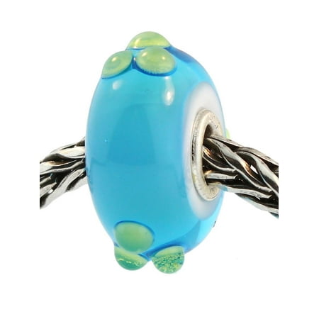 White Gold Spring Ring - Authentic Trollbeads Glass 61366 Turquoise/Green Spring Bud RETIRED