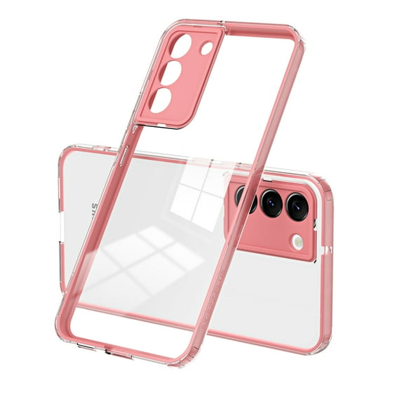 SaniMore for Samsung Galaxy S23 Case Slim Transparent [Never-Yellowing], Rugged PC & TPU Bumpers Cover Built-in Detachable Lens Protector Shockproof Protective Shell, Pink