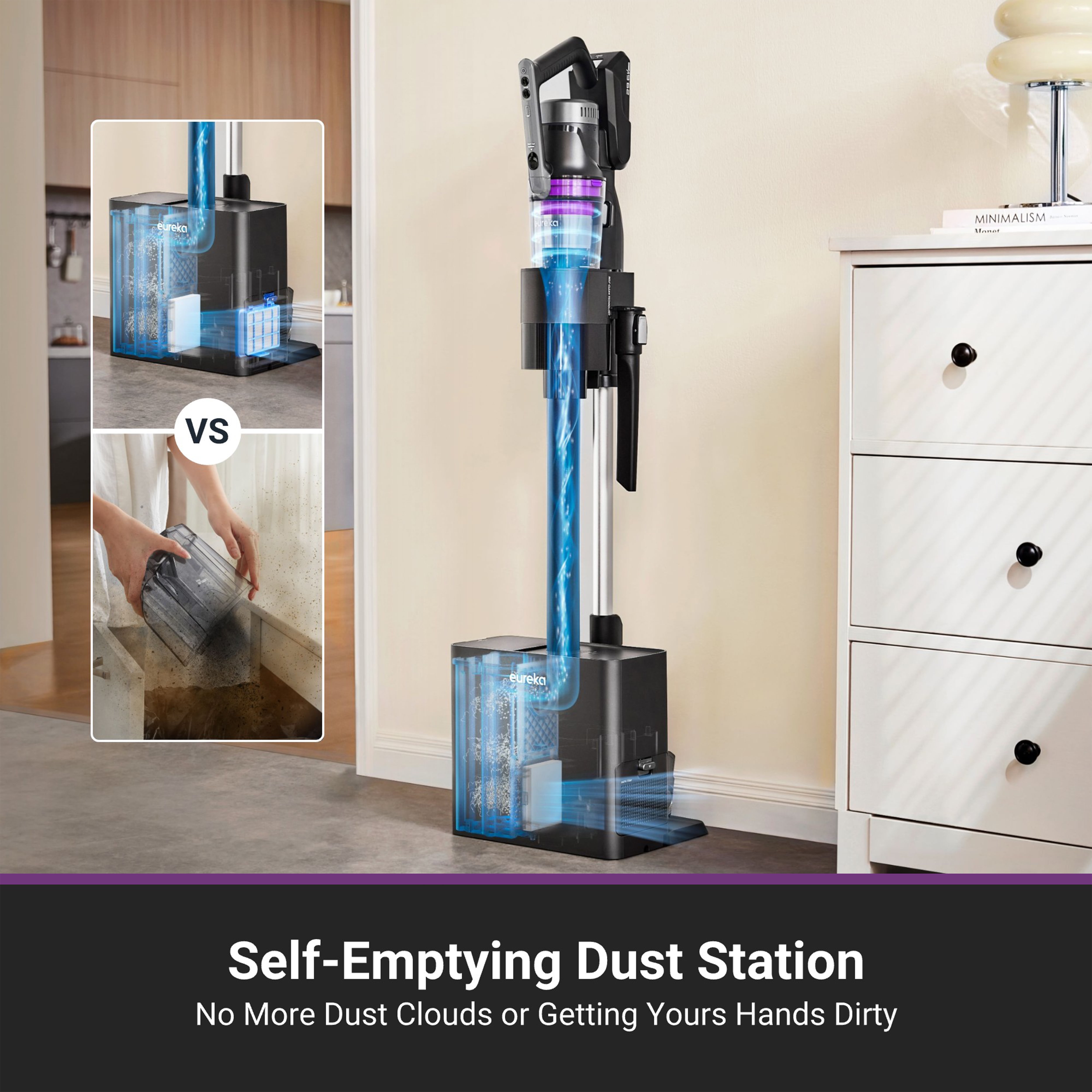 Eureka Stylus Elite Cordless Stick Vacuum, 60 Minute Run Time, Auto-Empty Dust Station, Pet Hair, Multi-Surface, Black