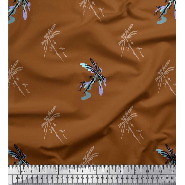 Soimoi Rayon Fabric Dragonfly & Texture Print Fabric by Yard 56 Inch Wide