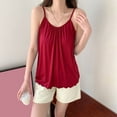 thumbnail image 2 of MESSUEN Spaghetti Strap Tank Top Silk Pajamas for Women Crew Neck Chemise Solid Round Neck Suspender Loose Vest Pajama Pullover Tank Top Womens Tops Casual Womens Summer Tops Red XL, 2 of 4
