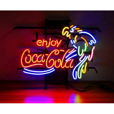 Queen Sense 20"x16" Enjoy Coca Parrot Neon Sign Man Cave Handmade Neon Light 120CCEP