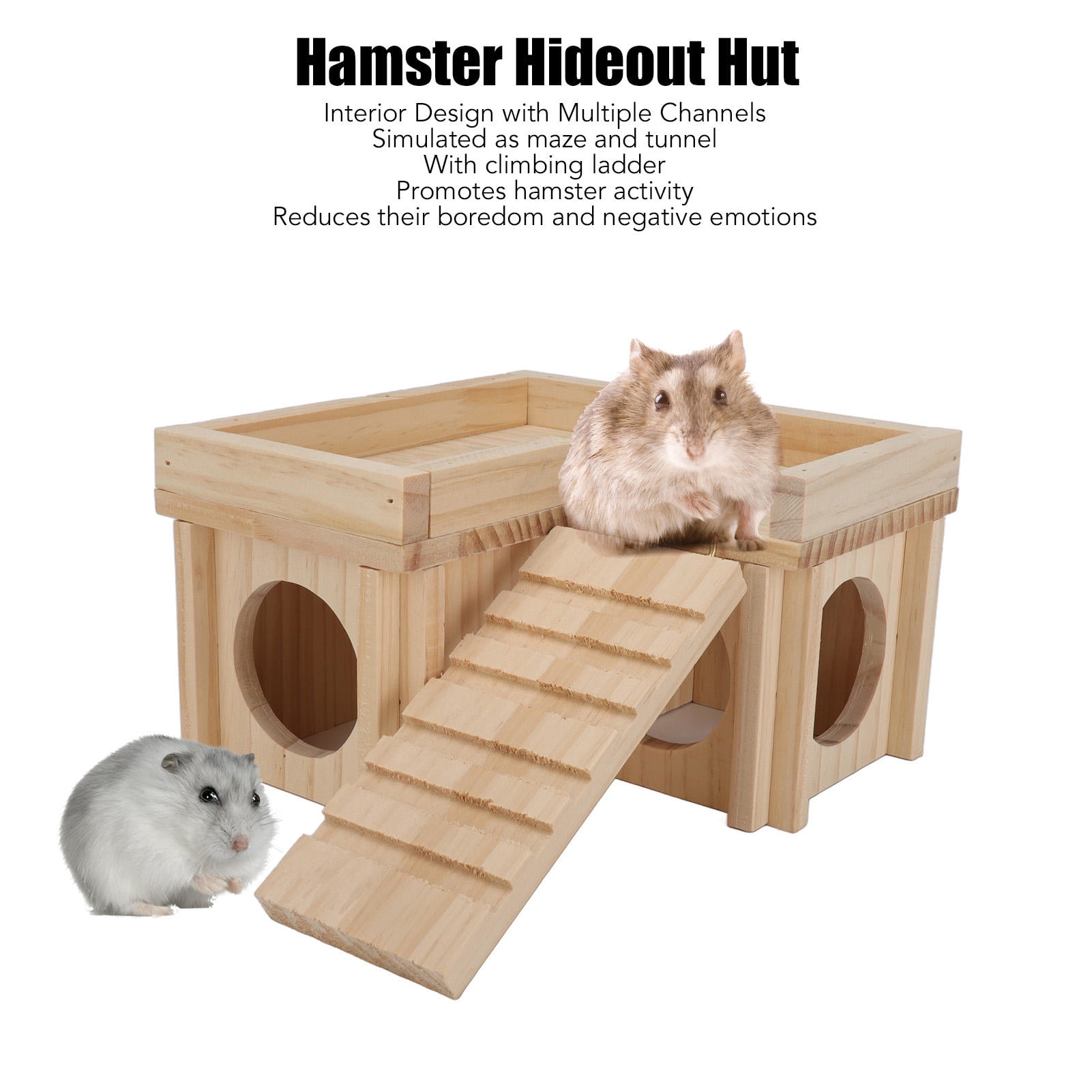 Suodoka Multi‑Room Wooden Hamster House with Maze Tunnel, Ladder & Easy‑Clean Design – Cozy Hideout for Small Pets