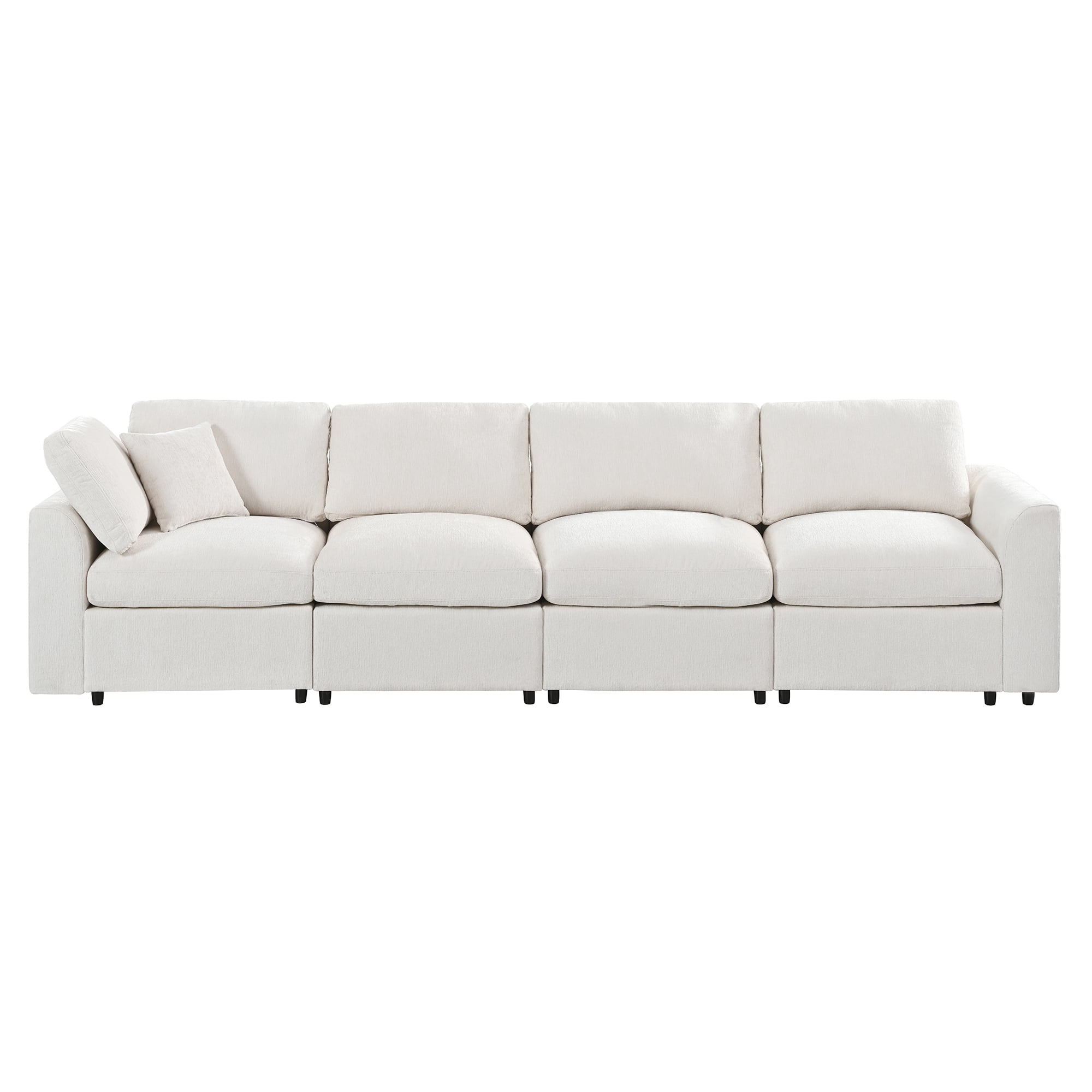 Howcool 130.3"W Modern 4-Seater Modular Sofa,Soft Chenille Upholstered Sofa Couch with Deep Seat & Accent Pillow for Living Room,Apartment,Gray
