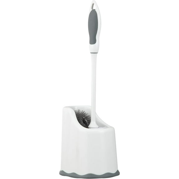 Superio Toilet Brush and Holder Set with Under Rim Lip Brush for Bathroom, White