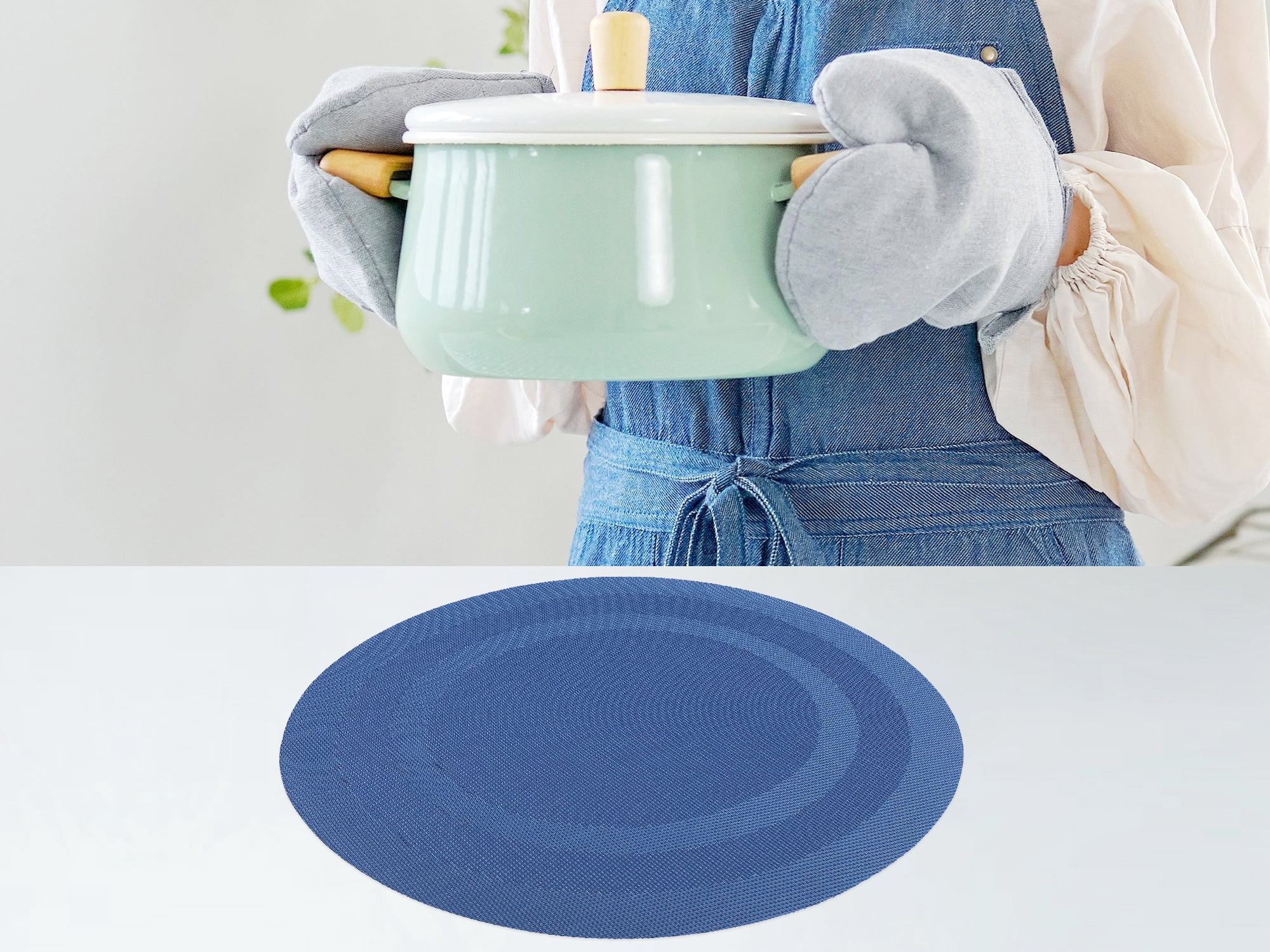 Unique Bargains Set of 6 Round Placemats for Kitchen Dining Table Decor Blue