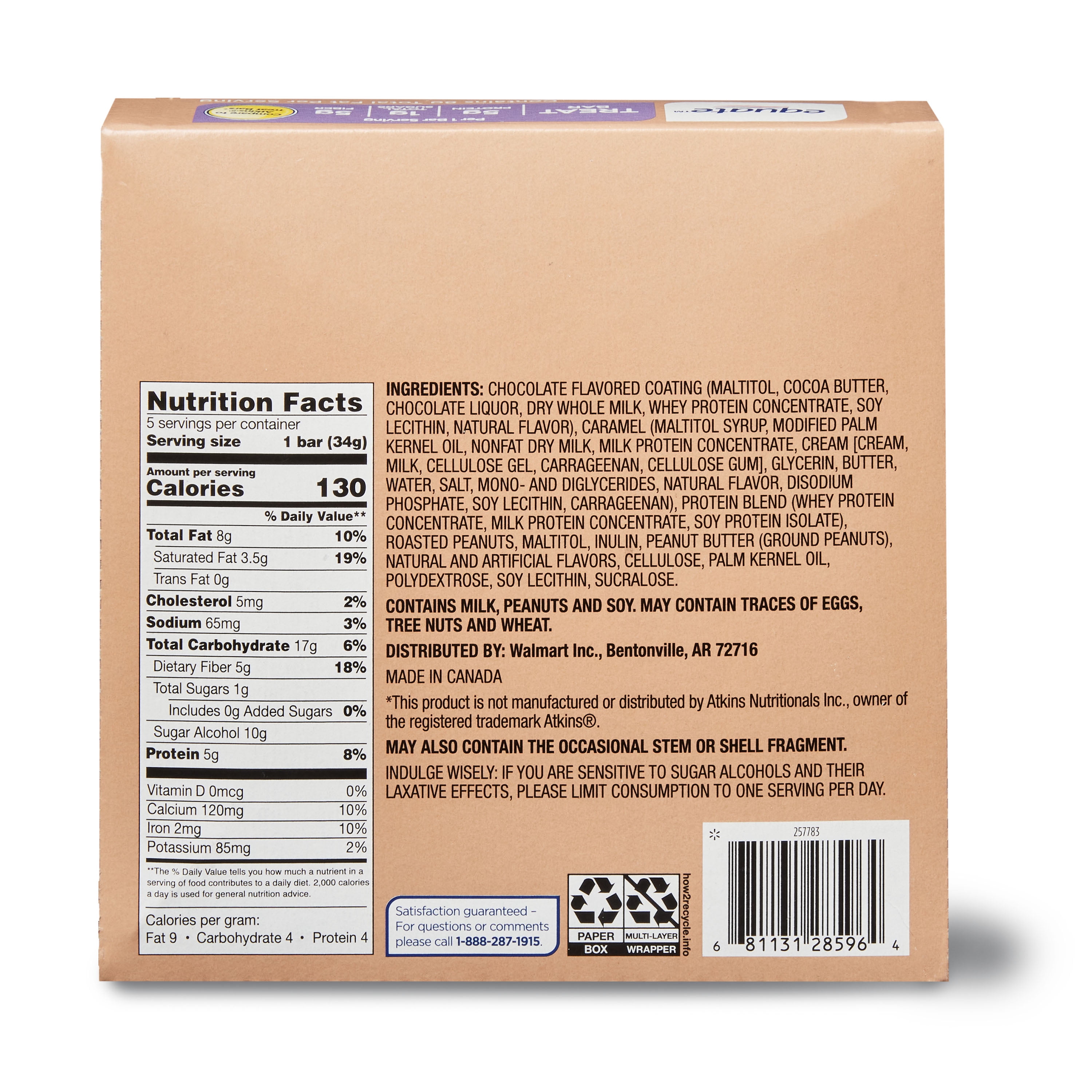 Equate Caramel Nut Treat Bar, 5 Ct