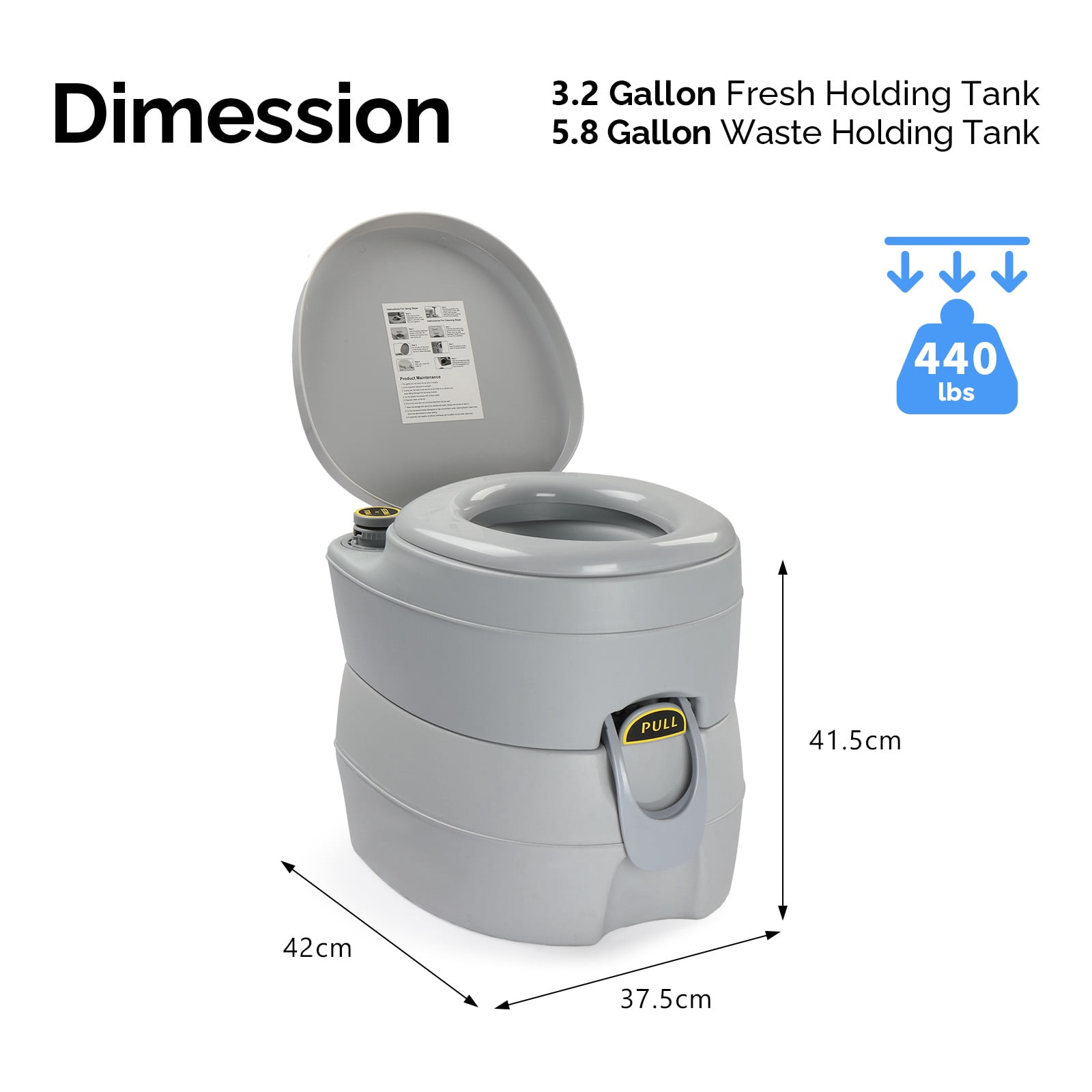 Ktaxon 5.3 Gallon Portable Camping Toilet, RV Toilet with Three Outlet, Porta Potty Portable Toilet for Hiking, Road Trips, RV Travel, Beaches, Traffic Jams, Camper, Boat, Home