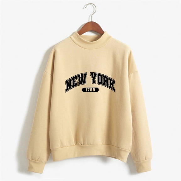 Womens New York Print Sweatshirt Lightweight Long Sleeve Loose Fit Tunic Tops Crewneck Y2K Fall Basic Pullover Sweater