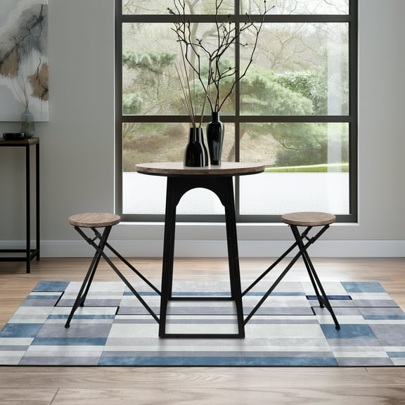 Sagebrook Home 41" Brown Metal & Wood Table Set with Attached Folding Chairs - A Stylish Space-Saving Duo for Any Room.