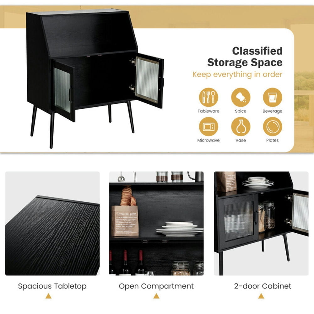 Finihen Kitchen Storage Cabinet, Buffet Sideboard, Kitchen Sideboard Buffet with Open Cubby and 2 Glass Doors, for Dining Room, Kitchen, Living Room, Black Finihen Kitchen Storage Cabinet, Buffet Sideboard, Kitchen Sideboard Buffet with Open Cubby and 2 Glass Doors, for Dining Room, Kitchen, Living Room, Black