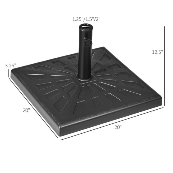 42lbs Resin Patio Umbrella Base, 20" Square Outdoor Umbrella Stand Holder for Parasol Poles 1.26", 1.5", and 1.9" Dia, Black